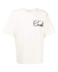 hellbeige bedrucktes T-Shirt mit einem Rundhalsausschnitt von Rhude