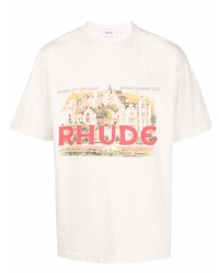 hellbeige bedrucktes T-Shirt mit einem Rundhalsausschnitt von Rhude