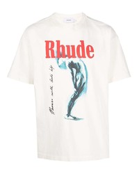 hellbeige bedrucktes T-Shirt mit einem Rundhalsausschnitt von Rhude