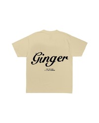 hellbeige bedrucktes T-Shirt mit einem Rundhalsausschnitt von Brockhampton