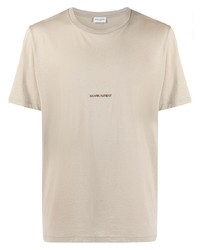hellbeige bedrucktes T-Shirt mit einem Rundhalsausschnitt von Saint Laurent