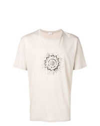 hellbeige bedrucktes T-Shirt mit einem Rundhalsausschnitt von Saint Laurent