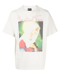 hellbeige bedrucktes T-Shirt mit einem Rundhalsausschnitt von SAINT MXXXXXX