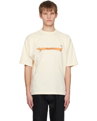 hellbeige bedrucktes T-Shirt mit einem Rundhalsausschnitt von Saintwoods