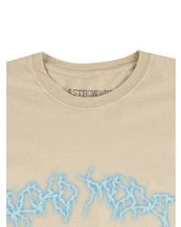 hellbeige bedrucktes T-Shirt mit einem Rundhalsausschnitt von Travis Scott