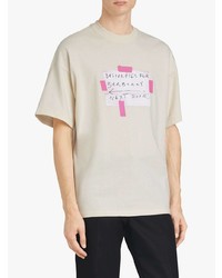 hellbeige bedrucktes T-Shirt mit einem Rundhalsausschnitt von Burberry