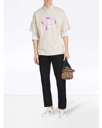 hellbeige bedrucktes T-Shirt mit einem Rundhalsausschnitt von Burberry