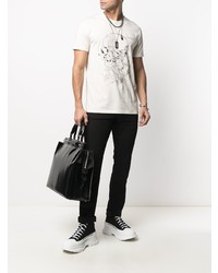 hellbeige bedrucktes T-Shirt mit einem Rundhalsausschnitt von Alexander McQueen