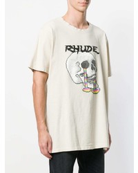 hellbeige bedrucktes T-Shirt mit einem Rundhalsausschnitt von Rhude