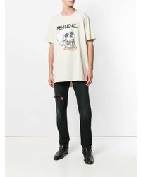 hellbeige bedrucktes T-Shirt mit einem Rundhalsausschnitt von Rhude