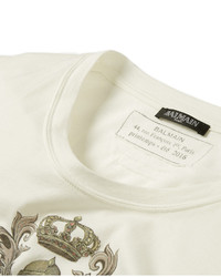 hellbeige bedrucktes T-Shirt mit einem Rundhalsausschnitt von Balmain