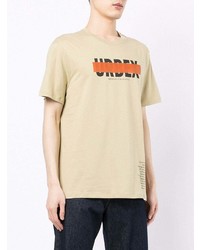 hellbeige bedrucktes T-Shirt mit einem Rundhalsausschnitt von Armani Exchange