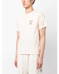 hellbeige bedrucktes T-Shirt mit einem Rundhalsausschnitt von Chocoolate