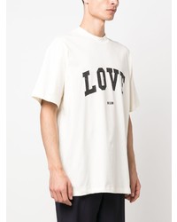 hellbeige bedrucktes T-Shirt mit einem Rundhalsausschnitt von MSGM