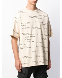 hellbeige bedrucktes T-Shirt mit einem Rundhalsausschnitt von Drôle De Monsieur