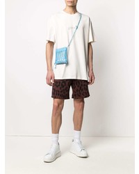 hellbeige bedrucktes T-Shirt mit einem Rundhalsausschnitt von MSGM