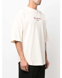 hellbeige bedrucktes T-Shirt mit einem Rundhalsausschnitt von Palm Angels