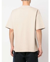 hellbeige bedrucktes T-Shirt mit einem Rundhalsausschnitt von Drôle De Monsieur