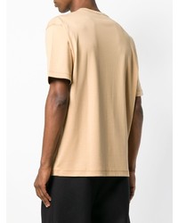 hellbeige bedrucktes T-Shirt mit einem Rundhalsausschnitt von Drôle De Monsieur