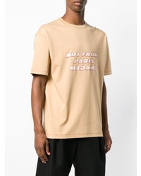 hellbeige bedrucktes T-Shirt mit einem Rundhalsausschnitt von Drôle De Monsieur