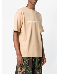 hellbeige bedrucktes T-Shirt mit einem Rundhalsausschnitt von Drôle De Monsieur