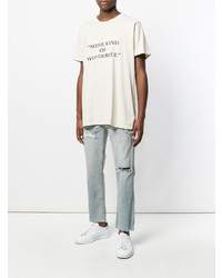 hellbeige bedrucktes T-Shirt mit einem Rundhalsausschnitt von Rhude