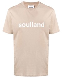 hellbeige bedrucktes T-Shirt mit einem Rundhalsausschnitt von Soulland