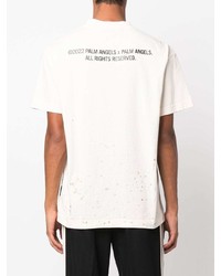 hellbeige bedrucktes T-Shirt mit einem Rundhalsausschnitt von Palm Angels