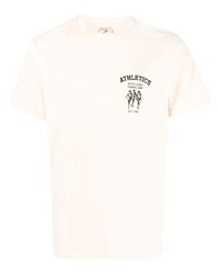 hellbeige bedrucktes T-Shirt mit einem Rundhalsausschnitt von Sporty & Rich