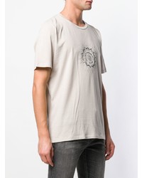 hellbeige bedrucktes T-Shirt mit einem Rundhalsausschnitt von Saint Laurent