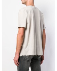 hellbeige bedrucktes T-Shirt mit einem Rundhalsausschnitt von Saint Laurent