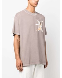 hellbeige bedrucktes T-Shirt mit einem Rundhalsausschnitt von Represent