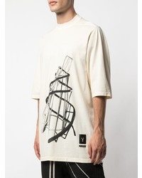 hellbeige bedrucktes T-Shirt mit einem Rundhalsausschnitt von Rick Owens DRKSHDW