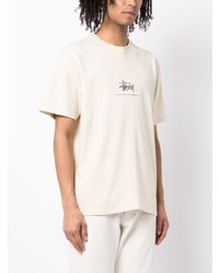 hellbeige bedrucktes T-Shirt mit einem Rundhalsausschnitt von Stussy