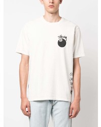 hellbeige bedrucktes T-Shirt mit einem Rundhalsausschnitt von Stussy