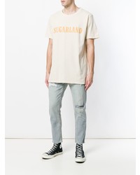 hellbeige bedrucktes T-Shirt mit einem Rundhalsausschnitt von Rhude