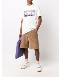 hellbeige bedrucktes T-Shirt mit einem Rundhalsausschnitt von MSGM