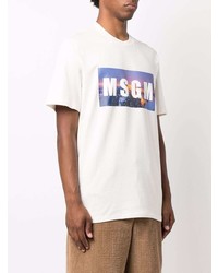 hellbeige bedrucktes T-Shirt mit einem Rundhalsausschnitt von MSGM