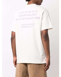 hellbeige bedrucktes T-Shirt mit einem Rundhalsausschnitt von MSGM