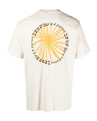 hellbeige bedrucktes T-Shirt mit einem Rundhalsausschnitt von Deus Ex Machina