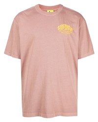 hellbeige bedrucktes T-Shirt mit einem Rundhalsausschnitt von Supervsn