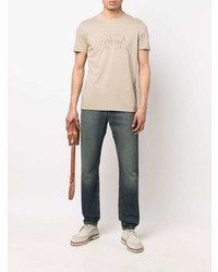 hellbeige bedrucktes T-Shirt mit einem Rundhalsausschnitt von Diesel