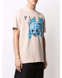 hellbeige bedrucktes T-Shirt mit einem Rundhalsausschnitt von Philipp Plein