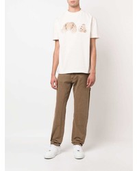 hellbeige bedrucktes T-Shirt mit einem Rundhalsausschnitt von Palm Angels