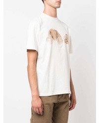 hellbeige bedrucktes T-Shirt mit einem Rundhalsausschnitt von Palm Angels