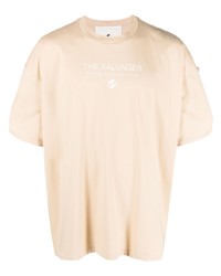 hellbeige bedrucktes T-Shirt mit einem Rundhalsausschnitt von The Salvages