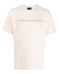 hellbeige bedrucktes T-Shirt mit einem Rundhalsausschnitt von Throwback.