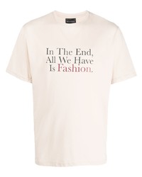hellbeige bedrucktes T-Shirt mit einem Rundhalsausschnitt von Throwback.