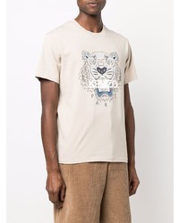 hellbeige bedrucktes T-Shirt mit einem Rundhalsausschnitt von Kenzo