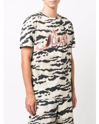 hellbeige bedrucktes T-Shirt mit einem Rundhalsausschnitt von Just Cavalli